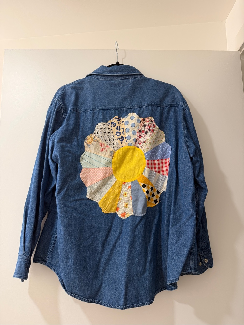 Denim Shirt with Colorful Patchwork Daisy